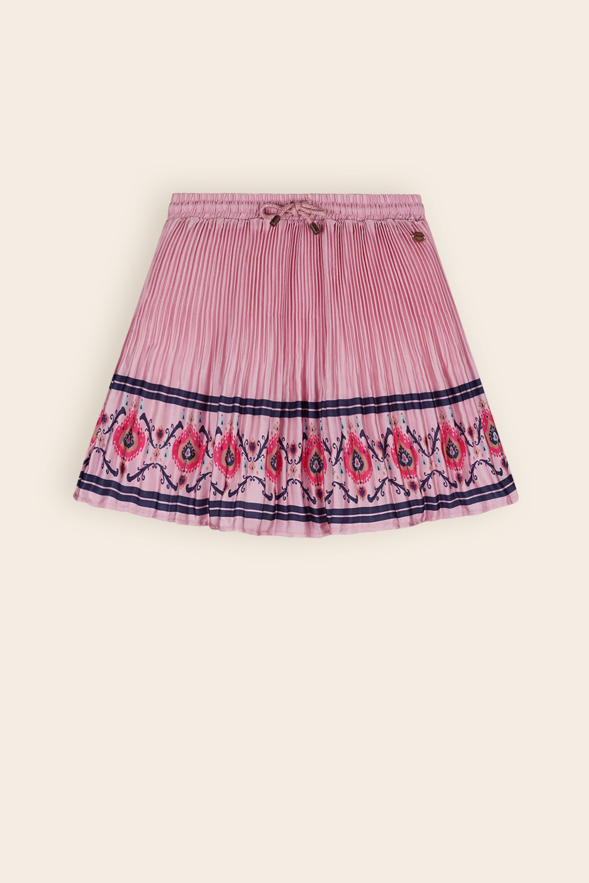 Nulan Plissee Satijnen Rok Border Print Oud Roze